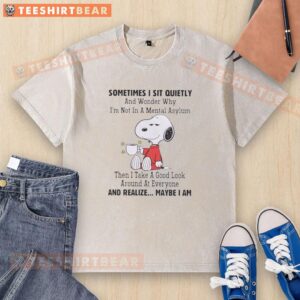 Alt Text: Snoopy graphic on a washed t-shirt featuring the quote about mental clarity and self-awareness.
