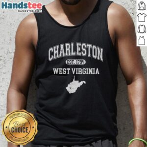Official Charleston West Virginia Est. 1794 Varsity Tank Top in navy blue showcasing local pride and style.