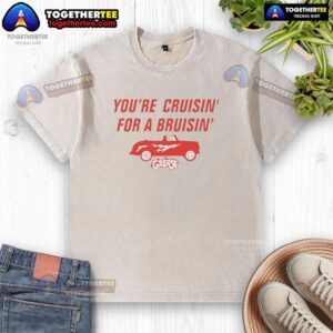 Hot Cruise You're Cruisin' for a Bruisin' washed t-shirt featuring a trendy design, perfect for casual summer outings.