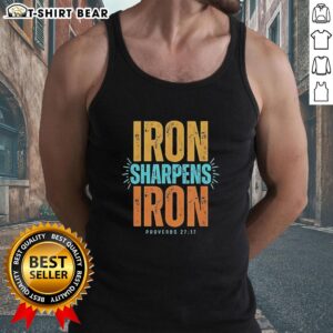 Stylish tank top featuring 'Iron Sharpens Iron' Proverbs 27:17 design, perfect for inspiration and faith-based fashion.