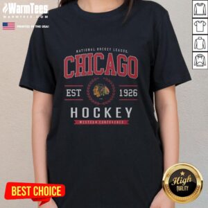 Nice Chicago Blackhawks Hockey Legacy Crest Ladies Tee in stylish design, perfect for fans and casual wear.