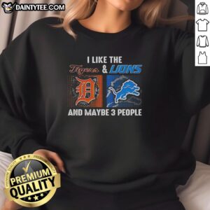 Detroit Tigers and Lions sweatshirt featuring 'Awesome, I Like The Detroit Tigers and Lions and Maybe 3 People' design.