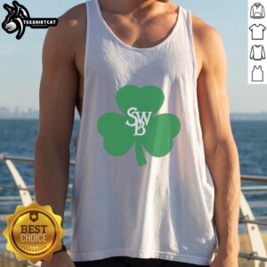 Official SWB Clover Lucky St. Patrick's Day tank top featuring vibrant green design and festive clover graphics.
