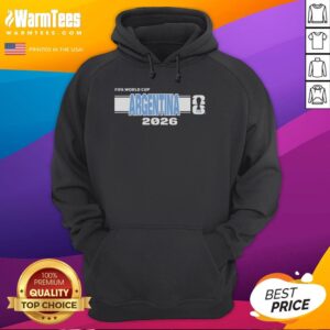 Alt Text: Official Argentina FIFA 2026 World Cup hoodie featuring the national team's colors and emblem, perfect for fans.