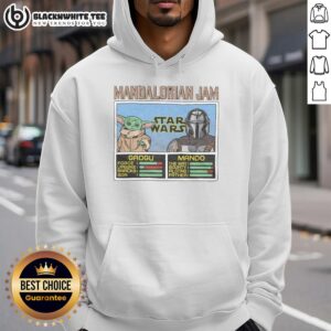 Alt Text: Awesome Mandalorian Jam hoodie featuring Grogu and Mando, perfect for fans of The Mandalorian series.