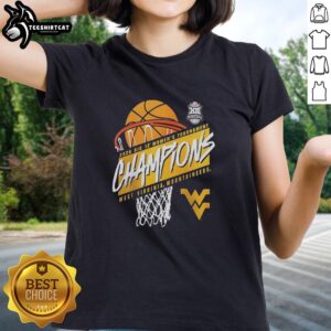 Alt Text: Premium West Virginia Mountaineers 2026 Big 12 Women's Basketball Tournament Champions Ladies Tee shirt design.