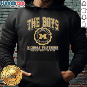 Nice The Boys Michigan Wolverines Bussin With The Boys Hoodie in navy blue showcasing team spirit and comfort.
