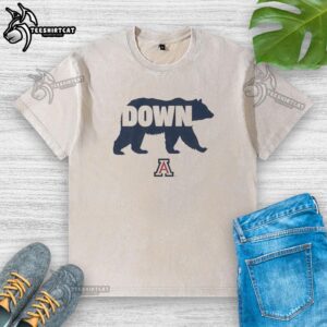 Premium Arizona Wildcats NCAA Bear Down symbol washed t-shirt in navy blue, perfect for fans and casual wear.