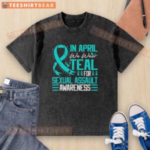 Pretty in April: Teal washed t-shirt for Sexual Assault Awareness featuring a blue ribbon design.