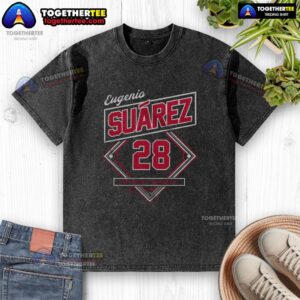 Alt Text: Official Eugenio Suarez Classic Diamond Washed T-Shirt in soft cotton, featuring a stylish design and comfortable fit.