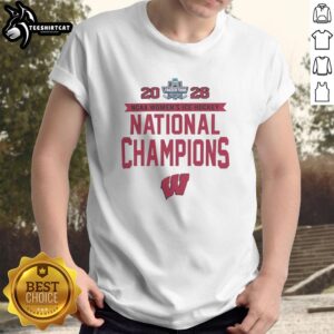 Official Wisconsin Badgers NCAA Frozen Four Women's Ice Hockey National Champions 2026 T-Shirt design featuring team colors.
