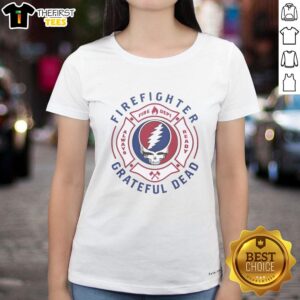Premium Firefighter Grateful Dead Steal Your Face Skull Logo Ladies Tee featuring a vibrant skull design, perfect for fans.