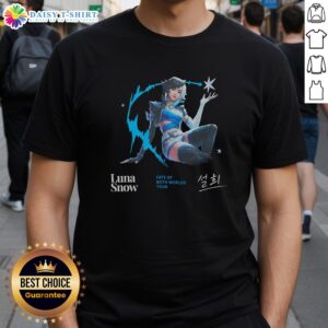 Top Marvel Rivals Luna Snow World Tour T-Shirt featuring vibrant graphics of Luna Snow in a dynamic pose.