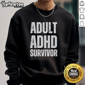 Pretty adult ADHD survivor wearing a stylish sweatshirt, showcasing resilience and vibrant personality.