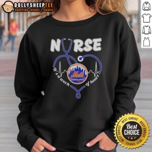 NY Mets MLB Nurse sweatshirt featuring a stethoscope design, celebrating healthcare passion and sports fandom.