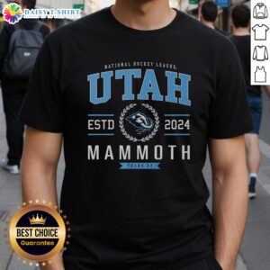 Alt Text: Official Utah Mammoth Hockey Legacy Crest T-Shirt featuring a bold logo and stylish design for hockey fans.