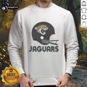 Alt Text: Hot Jacksonville Jaguars football logo on a big helmet sweatshirt, perfect for fans and game day wear.