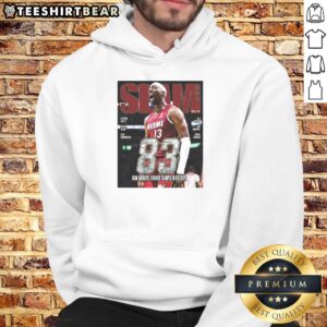 Alt Text: Hot Bam Adebayo in Miami Heat gear showcases 83-point slam, wearing 261 Magazine hoodie during game action.