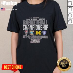 2026 NCAA Division I Women's Basketball Championship tee featuring March Madness design for 1st and 2nd rounds.