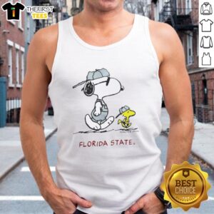 Premium Peanuts Florida State University tank top featuring Snoopy and Woodstock, perfect for fans and casual wear.