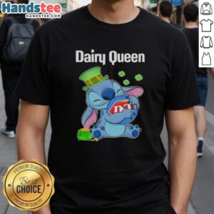Original Stitch Hug The Dairy Queen Logo Happy Patrick's Day T-Shirt featuring vibrant colors and festive design.