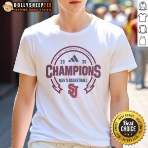 Alt Text: Official St. John's Red Storm Basketball Big East Champions T-Shirt featuring team logo and championship graphics.