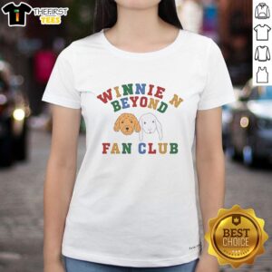 Alt Text: Original Winnie N Beyond Fan Club Dog Faces Ladies Tee featuring playful dog designs perfect for animal lovers.