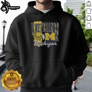 Alt Text: Premium Michigan Wolverines Basketball graphic hoodie featuring team colors and logo, perfect for fans and casual wear.