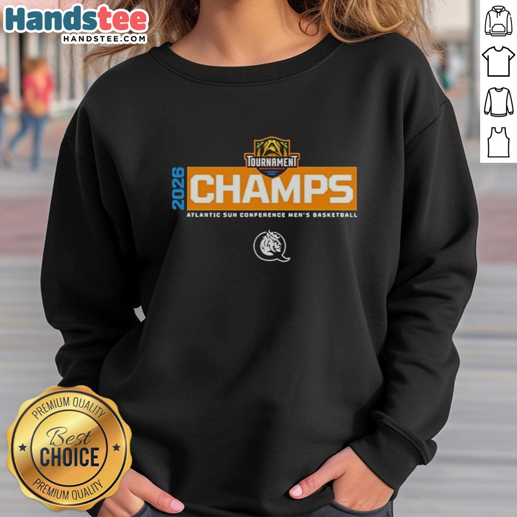 nice-atlantic-sun-conference-mens-basketball-2026-champs-sweatshirt Alt Text: 2026 Champs sweatshirt featuring Nice Atlantic Sun Conference Men's Basketball logo and vibrant team colors.
