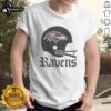Alt Text: Baltimore Ravens football logo displayed on a bold helmet graphic t-shirt, perfect for fans and sports enthusiasts.