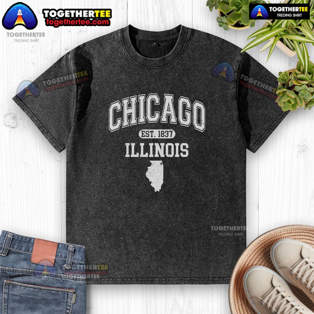 Nice Chicago Illinois Est 1837 Varsity Washed T Shirt Varsity washed t-shirt featuring 'Nice Chicago, Illinois Est. 1837' design, perfect for casual wear and Chicago pride.