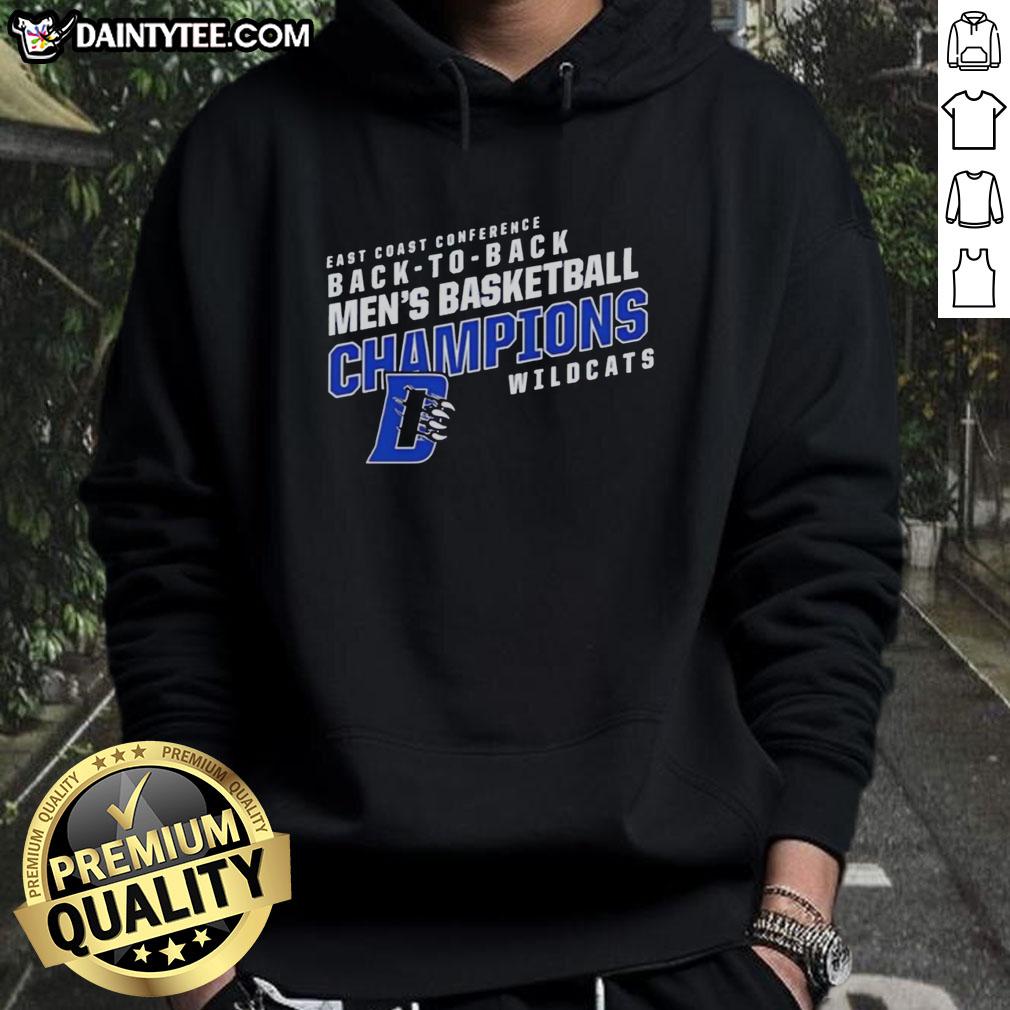 nice-daemen-wildcats-east-coast-conference-basketball-back-to-back-hoodie Nice Daemen Wildcats East Coast Conference Basketball Back-to-Back Hoodie in navy with team logo and sporty design.