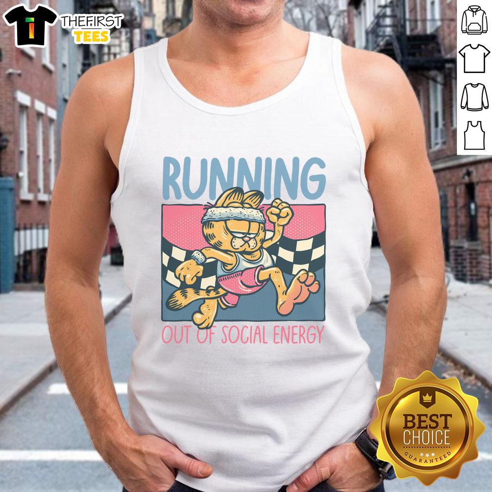 nice-garfield-running-out-of-social-energy-tank-top Garfield running out of social energy on a tank top, featuring a humorous design perfect for introverts and cat lovers.