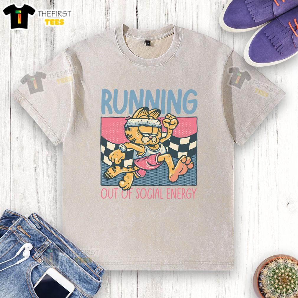 nice-garfield-running-out-of-social-energy-washed-t-shirt Garfield running out of social energy on a stylish washed t-shirt, perfect for cat lovers and introverts alike.
