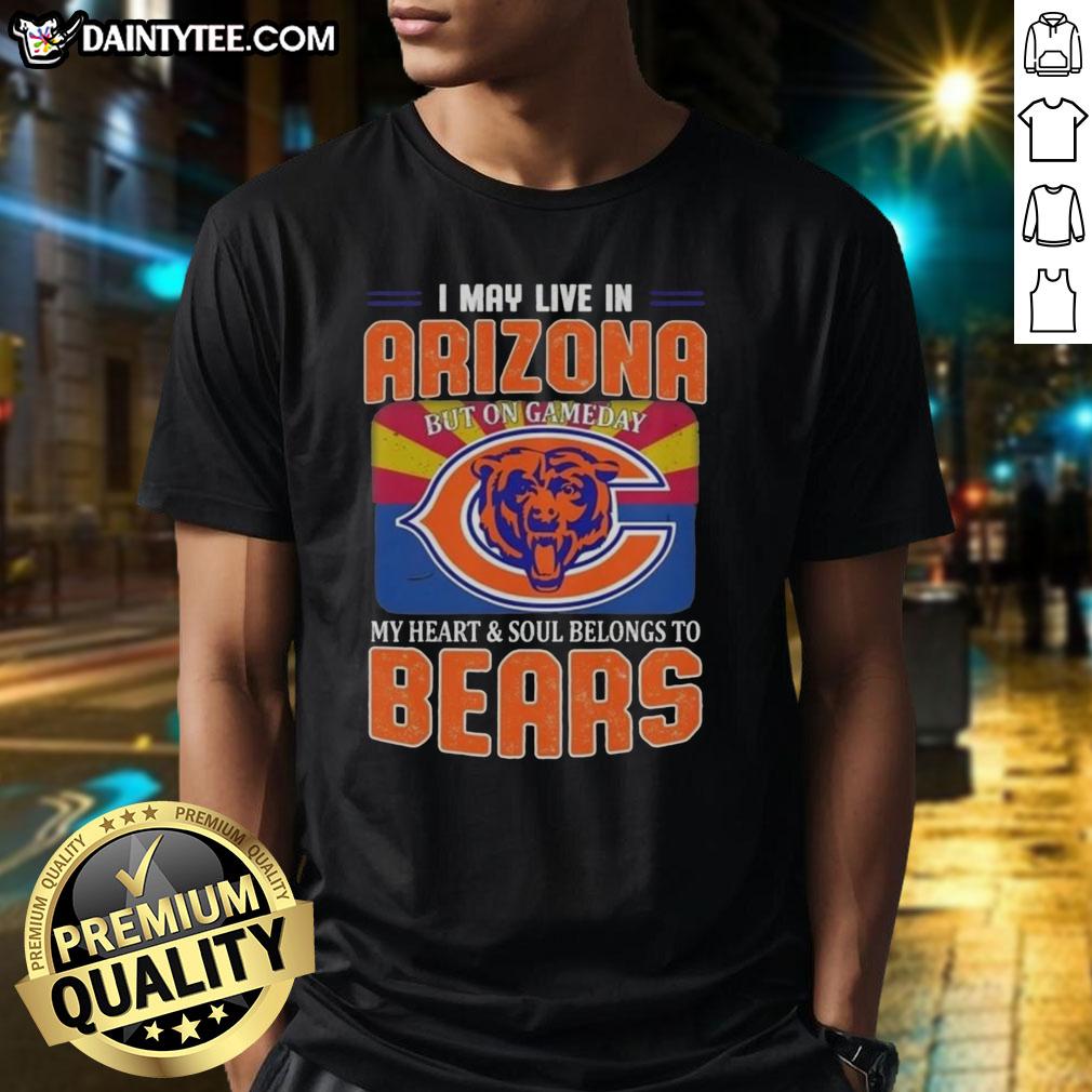 nice-i-may-live-in-arizona-but-on-gameday-my-heart-and-soul-belongs-to-chicago-bears-football-flag-t-shirt Chicago Bears football flag t-shirt design showcasing team spirit for fans living in Arizona on game day.