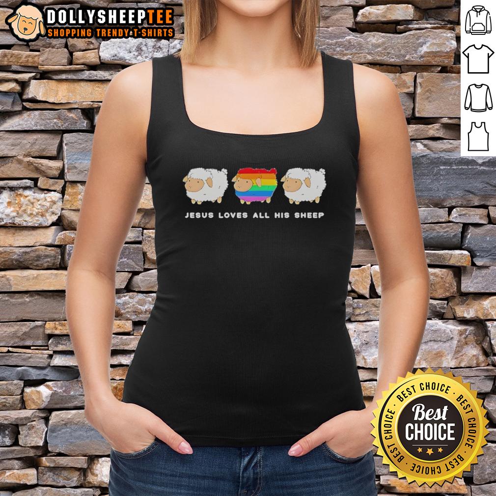 Nice Jesus Loves All His Sheep Rainbow Tank Top Colorful rainbow tank top featuring 'Jesus Loves All His Sheep' design, perfect for faith-inspired casual wear.