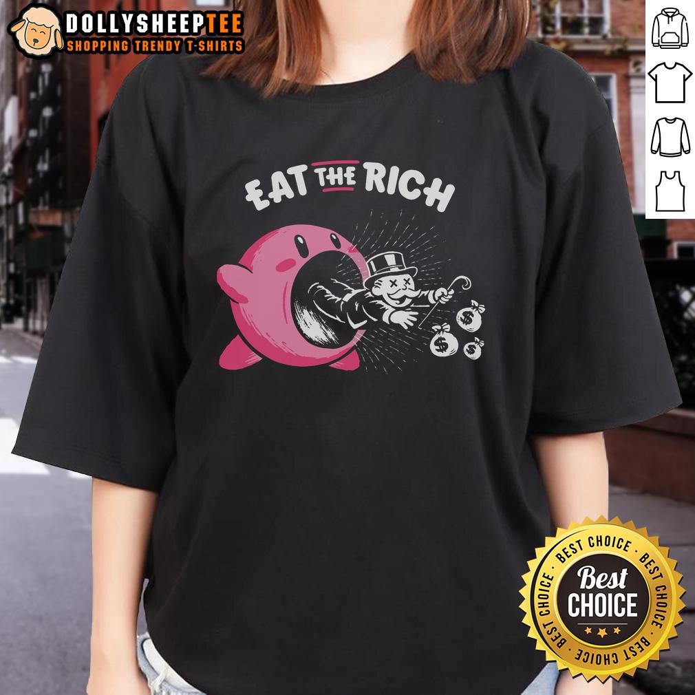 Nice Kirby Eat The Rich Ladies Tee Nice Kirby Eat the Rich Ladies Tee showcasing a playful design of Kirby with a bold message on a stylish t-shirt.