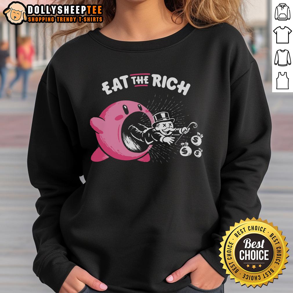 Nice Kirby Eat The Rich Sweatshirt Cozy Nice Kirby Eat The Rich Sweatshirt featuring a vibrant Kirby graphic in bold colors, perfect for fans and casual wear.