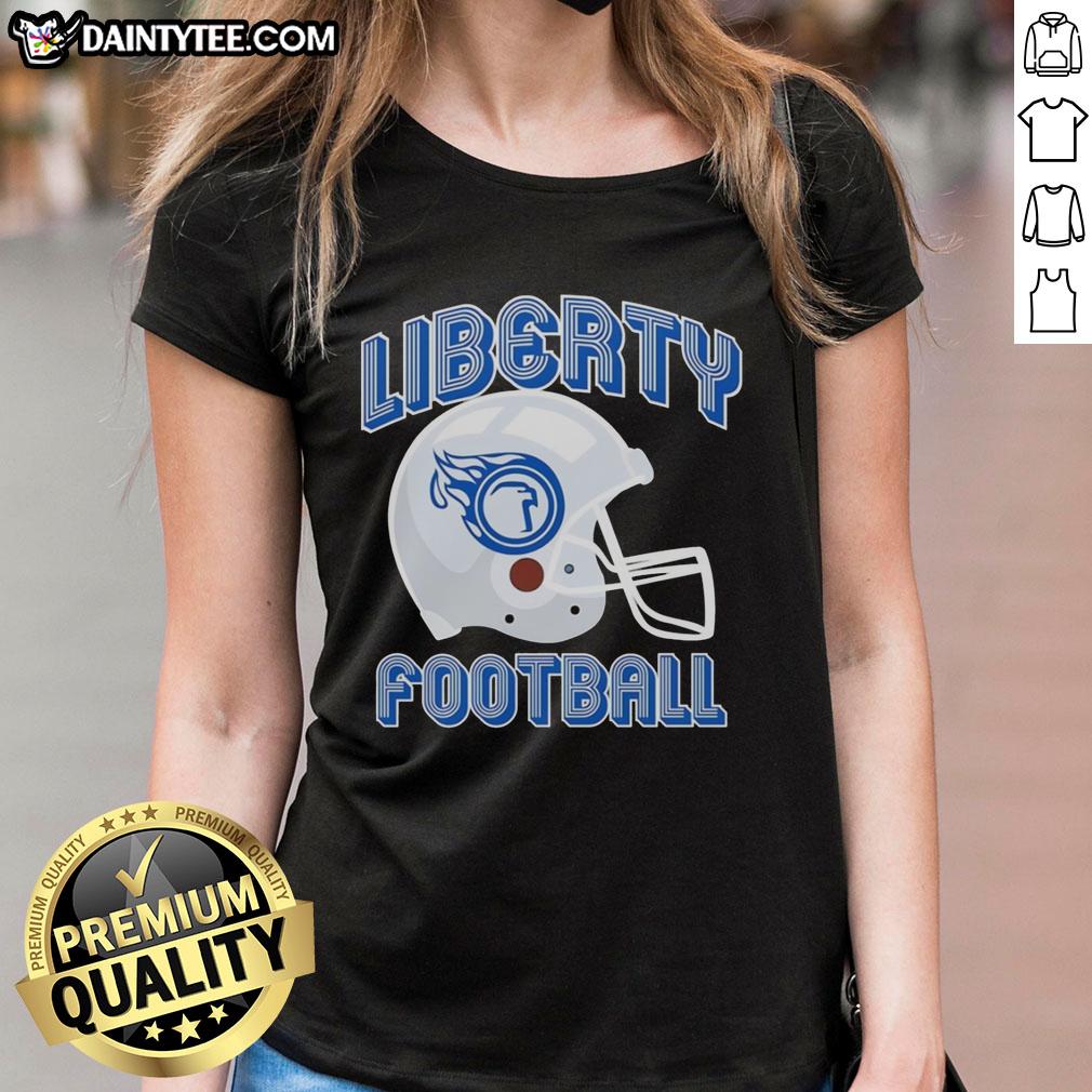 nice-liberty-flames-football-helmet-ladies-tee Alt Text: Nice Liberty Flames football helmet graphic on a stylish ladies tee, perfect for fans and casual wear.