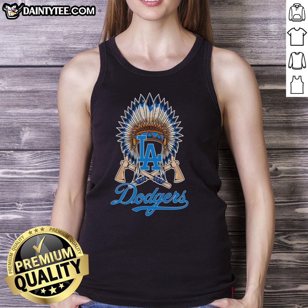 nice-los-angeles-dodgers-native-american-hat-logo-tank-top Alt Text: Stylish Los Angeles Dodgers Native American hat logo tank top, perfect for baseball fans and summer casual wear.