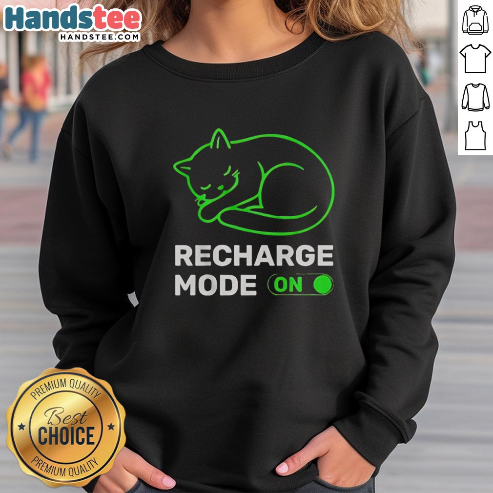 nice-neon-cat-recharge-mode-on-sweatshirt Alt Text: Nice neon cat sweatshirt with 'Recharge Mode On' text, perfect for cat lovers and cozy fashion.