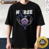 Nice New York Mets MLB nurse T-shirt featuring a stethoscope design and 'It's a Work of Heart' slogan for fans.