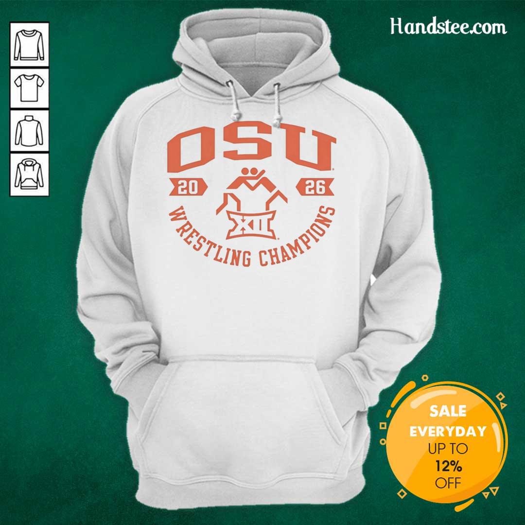 nice-oklahoma-state-cowboys-wrestling-championship-2026-hoodie Alt Text: 2026 Nice Oklahoma State Cowboys Wrestling Championship hoodie in black with vibrant team logo and design.