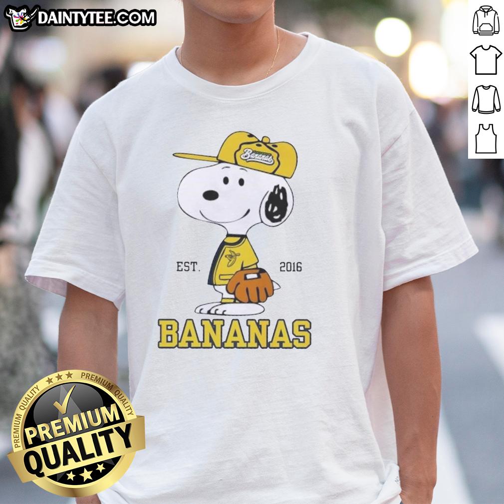 nice-peanuts-snoopy-x-savannah-bananas-est-2016-t-shirt Alt Text: Nice Peanuts Snoopy X Savannah Bananas Est 2016 T-Shirt featuring playful Snoopy design for fans and collectors.