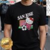 San Jose Earthquakes X Hello Kitty Night 2026 celebration T-shirt featuring colorful graphics and team logo design.
