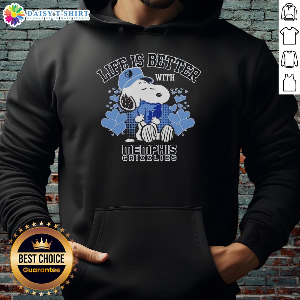 Nice Snoopy Holding Memphis Grizzlies Logo Life Is Better With Memphis Grizzlies Hoodie Alt Text: Snoopy wearing a Memphis Grizzlies hoodie, showcasing the logo with the phrase Life is Better with Memphis Grizzlies.