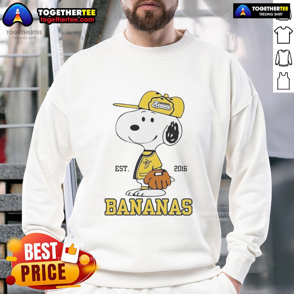 Nice Snoopy Wearing Savannah Bananas Outfit Est 2016 Sweatshirt Cute Snoopy wearing a Savannah Bananas outfit sweatshirt, established 2016, perfect for fans of both!