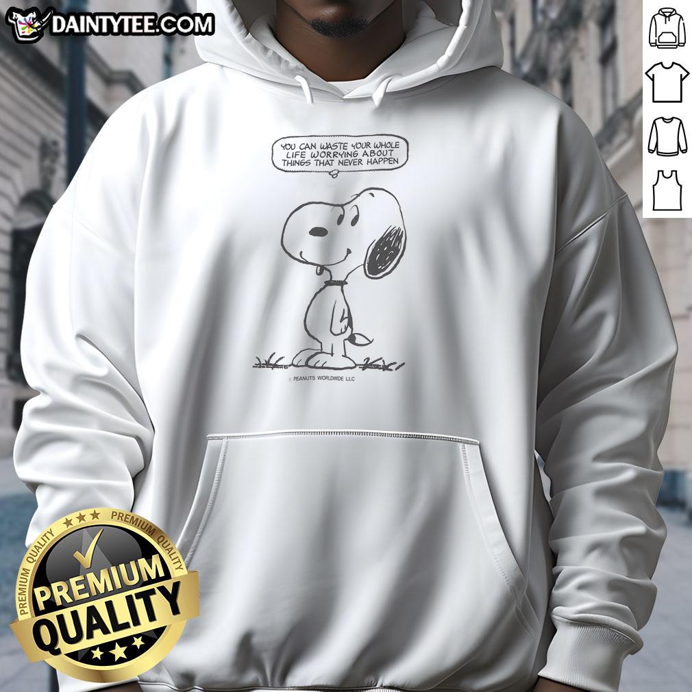 nice-snoopy-you-can-waste-your-whole-life-worrying-about-things-that-never-happen-hoodie Cozy hoodie featuring Snoopy with the quote about worrying and life, perfect for casual wear and comfort.