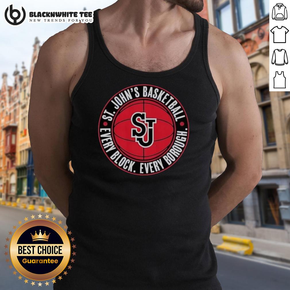 Nice St. John'S Basketball Every Block Every Borough Tank Top Nice St. Johns Basketball Every Block Every Borough tank top featuring vibrant design and sportswear style for fans.