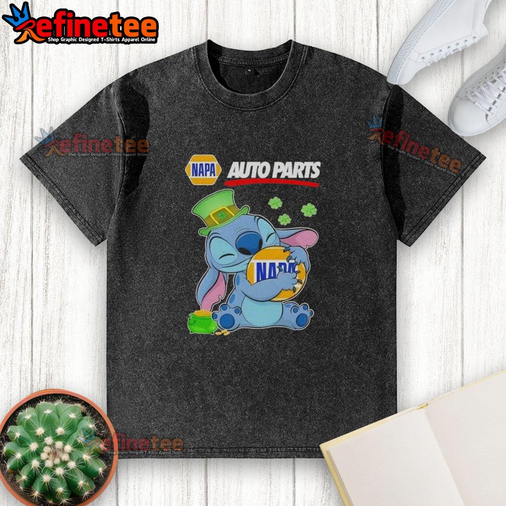 nice-stitch-hug-napa-auto-parts-logo-st-patricks-day-washed-t-shirt St. Patrick's Day washed t-shirt featuring Nice Stitch Hug Napa Auto Parts logo in vibrant green design.